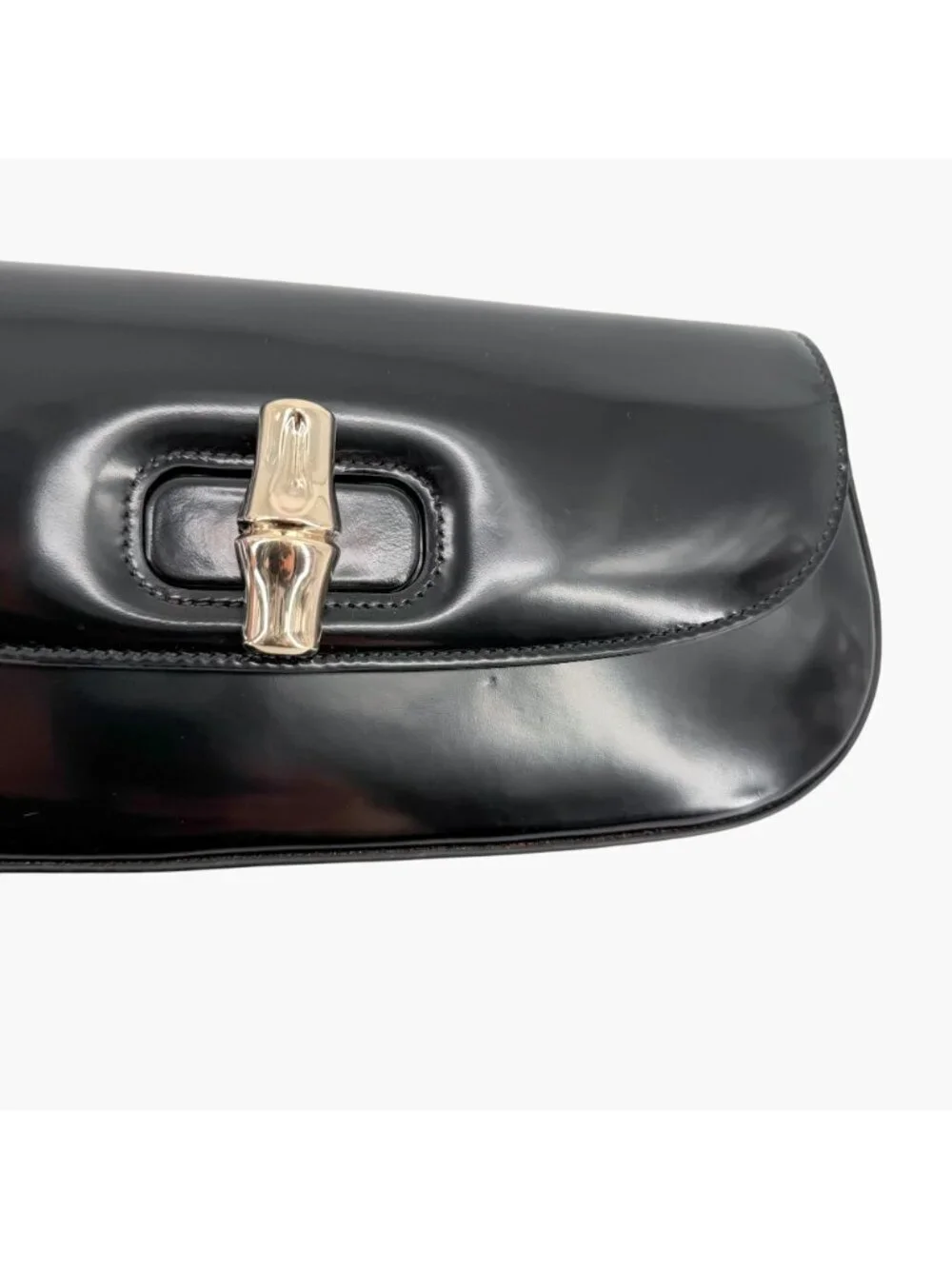 Gucci Bamboo Night Chain Turnlock Shoulder Bag Clutch Black Leather Small - Picture 4 of 15
